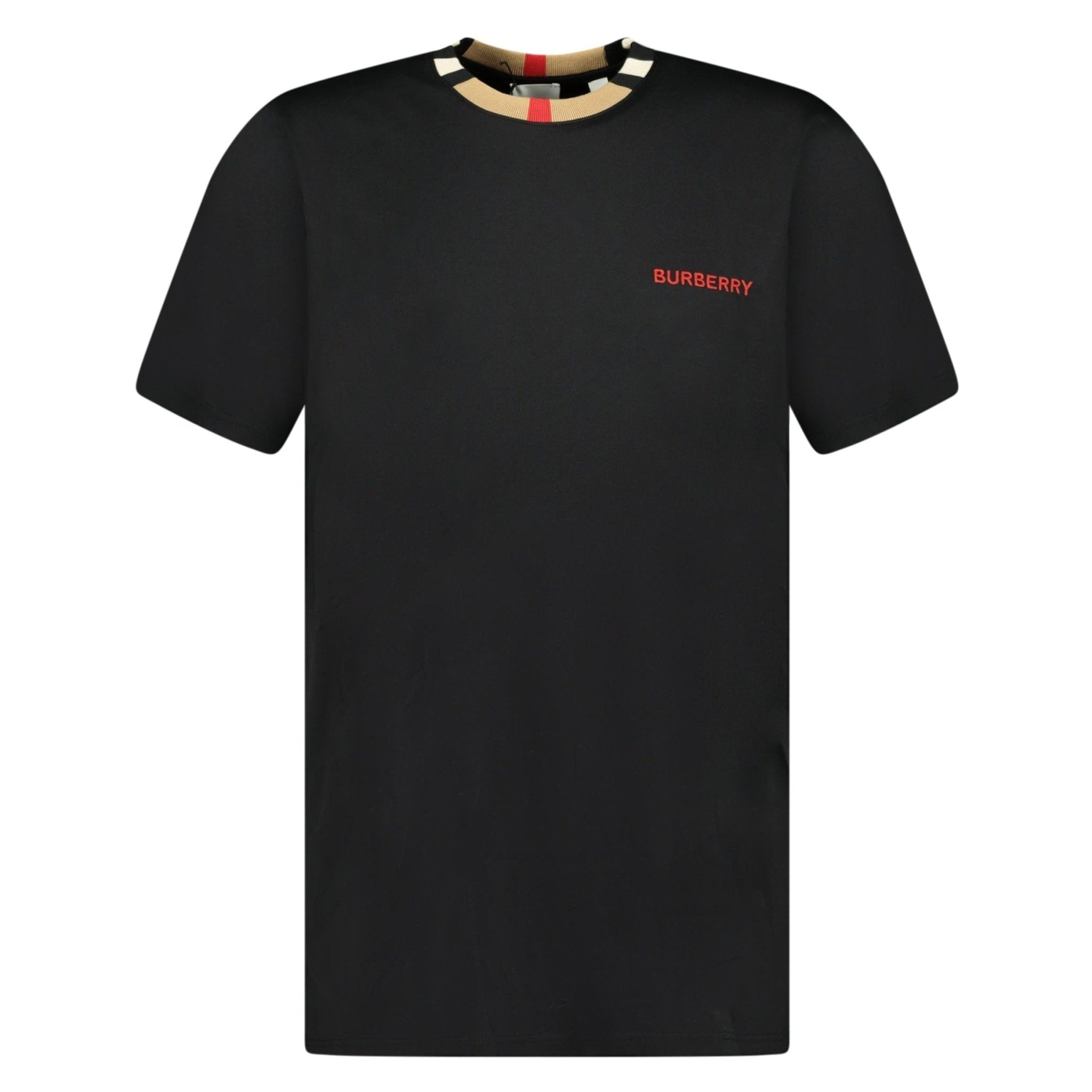 Burberry Check Collar Logo T Shirt Black