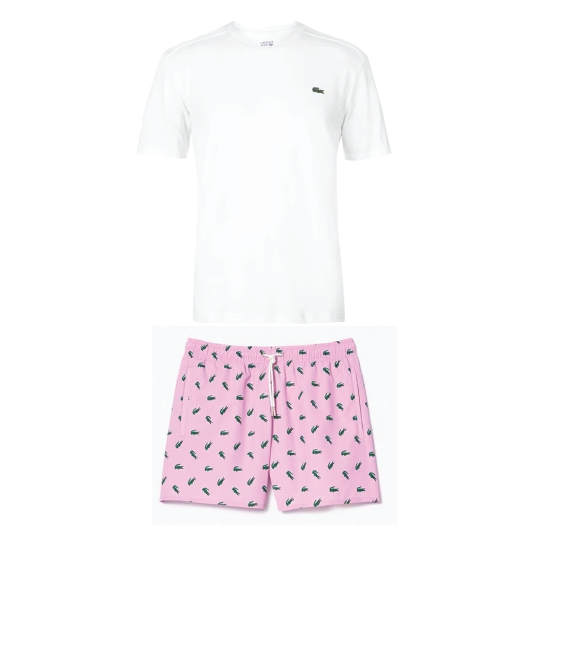 Lacoste Croc Print Swim Shorts Set White/Pink