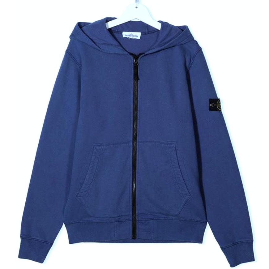 Kids Stone Island Zip Hoodie Royal Blue