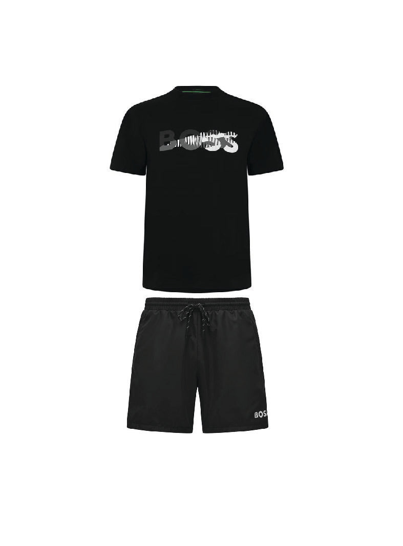 Hugo Boss Logo Print Shorts Set Black