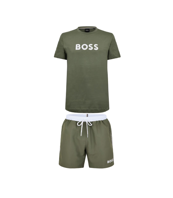 Hugo Boss Logo Shorts Set Khaki