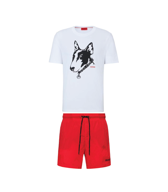 Hugo Bull Terrier Shorts Set White/Red