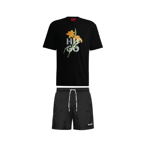 Hugo Boss Flower Logo Shorts Set Black