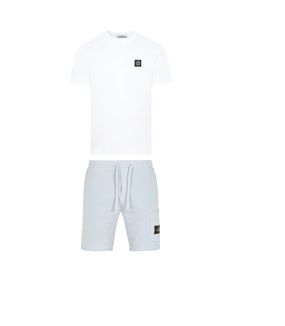 Stone Island Patch Shorts Set Sky/White